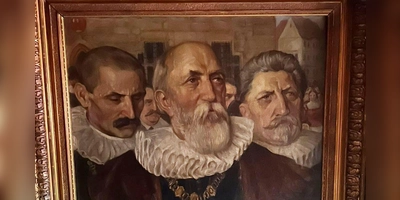 Auch dieser – laut Ehrenvorsitzendem Hans-Peter Mattausch – „ganz große Schatz“ ist Teil der überarbeiteten Dauerausstellung. Das Gemälde des Kunstmalers Ulrich von 1912 zeigt eine Szene der Stadtübergabe.  (Foto: Kinderzeche/Maximilian Mattausch)