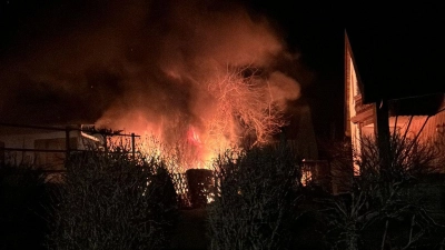 In Weinberg loderten am Samstagabend Flammen im Freien auf - unter anderem brannte eine Hecke. (Foto: Marc Fickert)