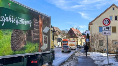 Eines der Tempo-30-Schilder steht auf Höhe der Agentur für Arbeit in der Luitpoldstraße. Lkw müssen ab sofort ab 22 Uhr langsam fahren. (Foto: Martina Haas)