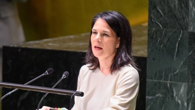 Annalena Baerbock spricht bei der Generalversammlung der Vereinten Nationen in New York. (Foto: Bernd von Jutrczenka/dpa)
